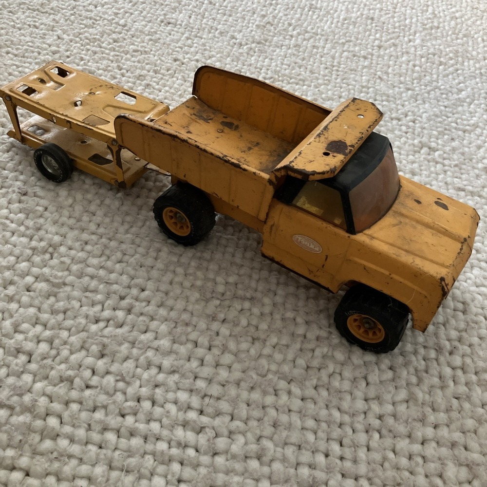 Vintage‎ Tonka Dump Truck With Trailer 1960's Pressed Steel Yellow Distressed